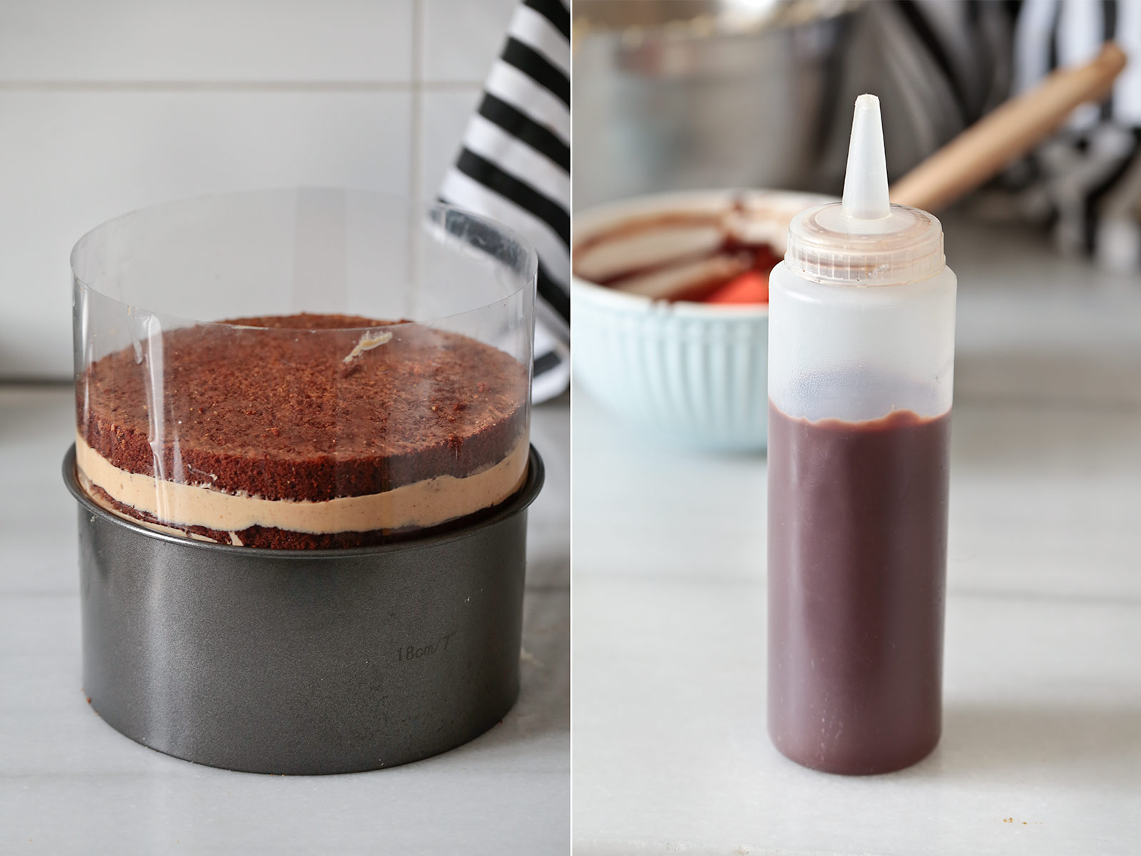 Receta striped layer cake de mantequilla de cacahuete