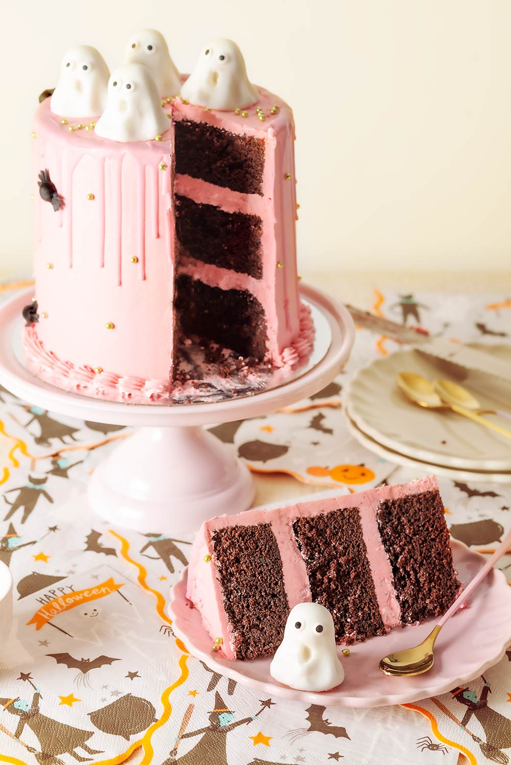 receta drip cake rosa halloween